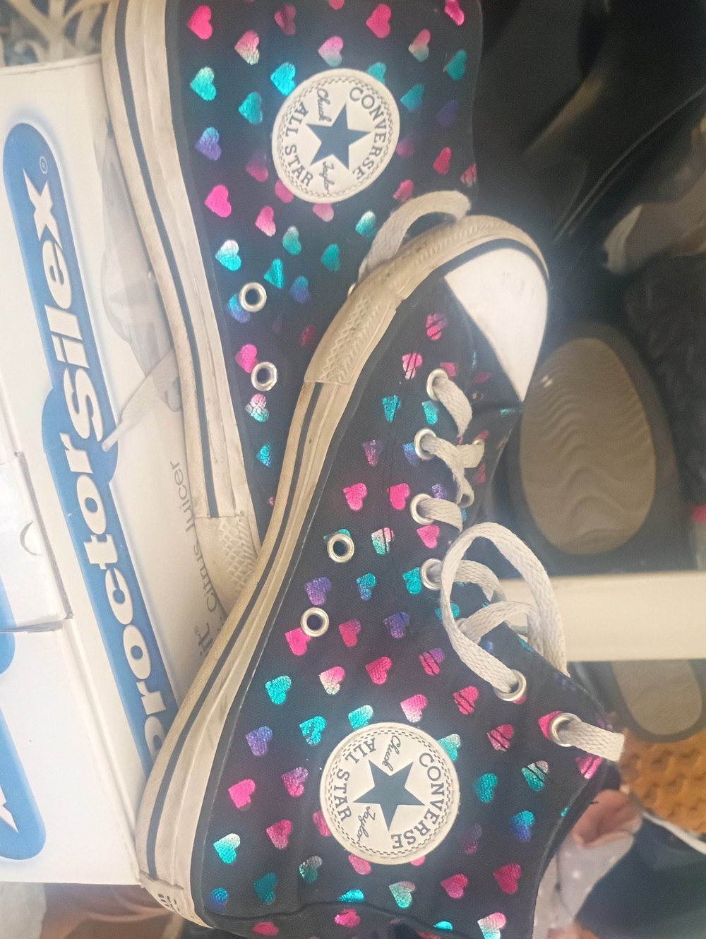 Converse Kids Black High-Top Sneakers with Multicolor Heart Accents